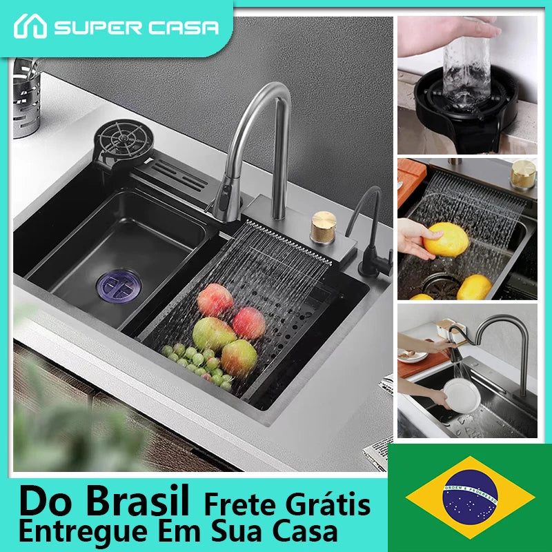 Pia de Cozinha Cachoeira em Aço Inox: Funcionalidade e Sofisticação para sua Cozinha com Torneira de Controle de Temperatura!